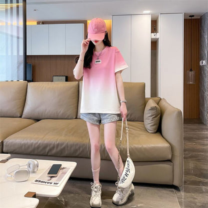 新商品 カジュアル グラデーション プリント 全3色 半袖TシャツF-9214