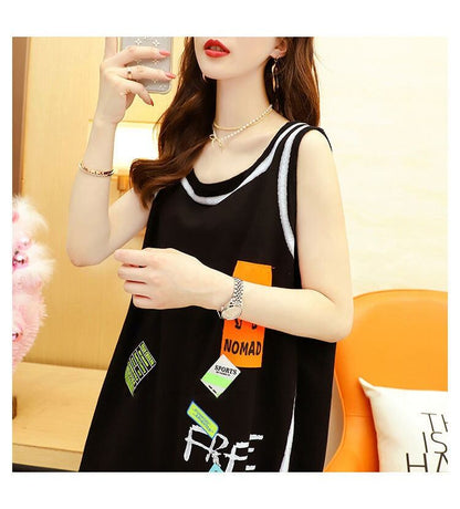今季マストバイ ダメージ加工 デザイン性抜群 プリント全2色 ノースリーブ Tシャツ カットソー＜F-9141＞