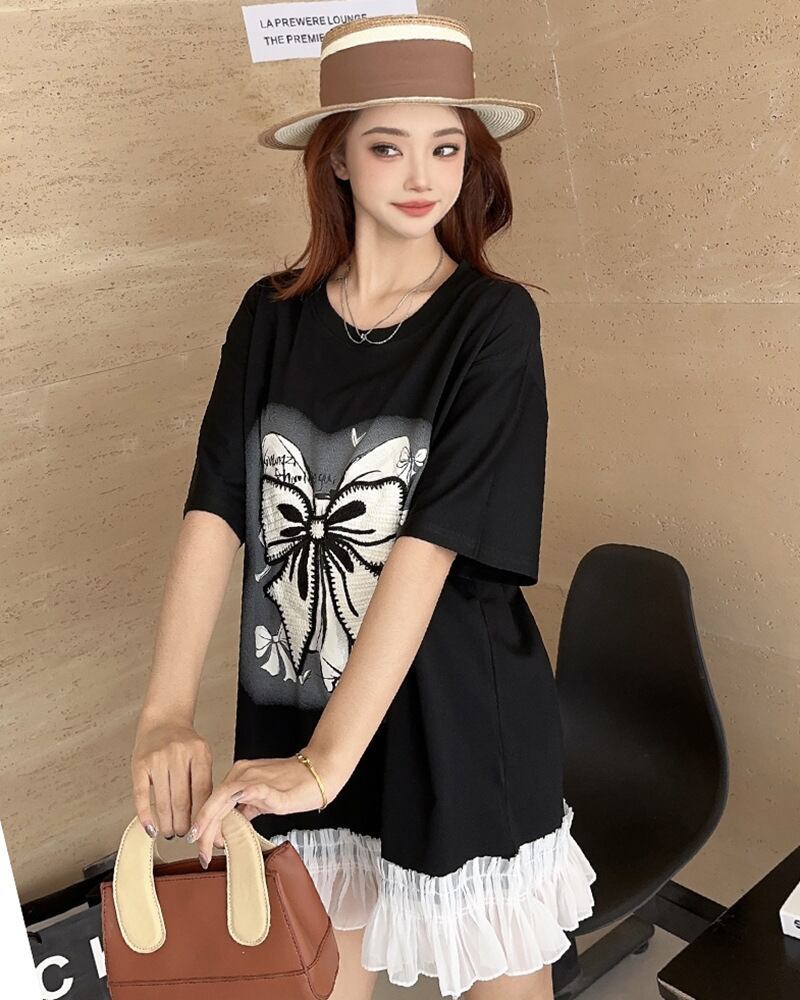 今季マストバイ プリントゆったり 切り替え 半袖Tシャツ 全4色＜F-8256＞