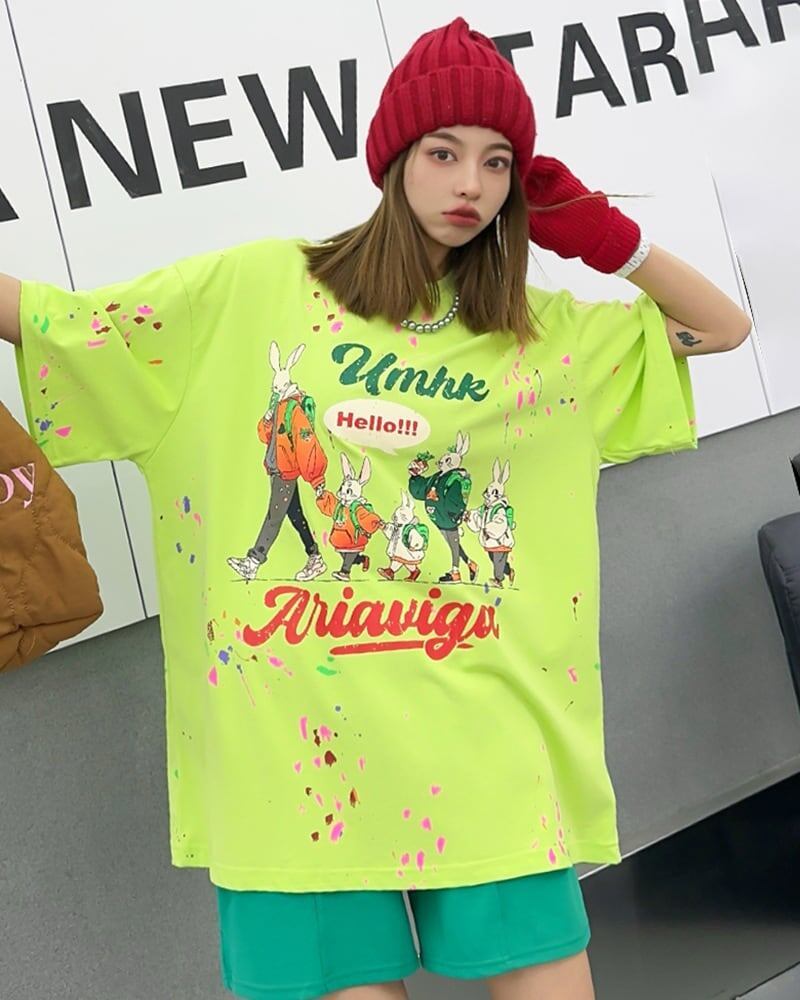 早い者勝ち   ファッション 落書き風 プリント半袖Tシャツ 全3色<F-4913>