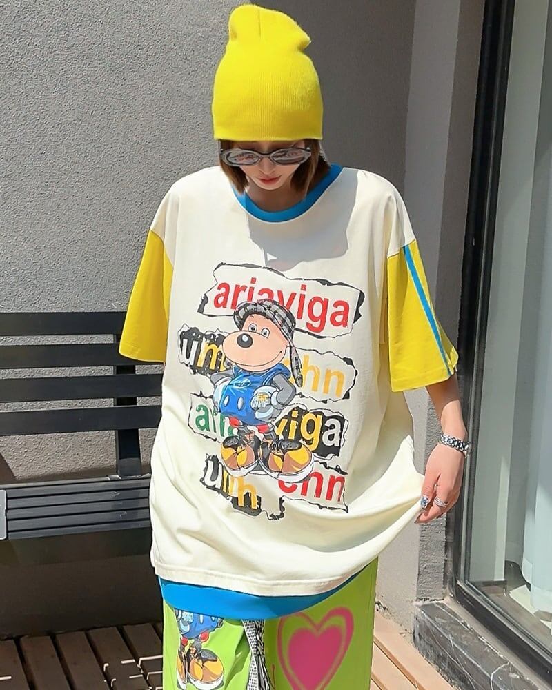 話題沸騰中   カジュアル カラーマッチング 半袖Tシャツ＜F-8067＞