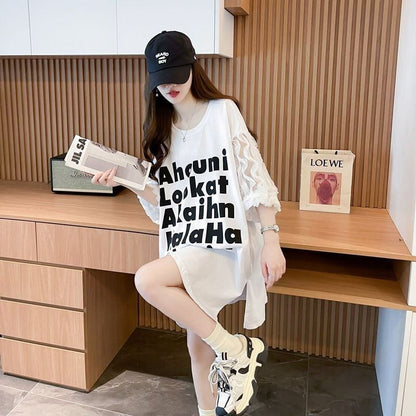 ファッション 切り替え 個性派 プリント 3色選択 半袖Tシャツ＜F-8548＞