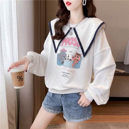 絶対欲しい   セーラ服の襟 長袖Tシャツトップス<F-4036>