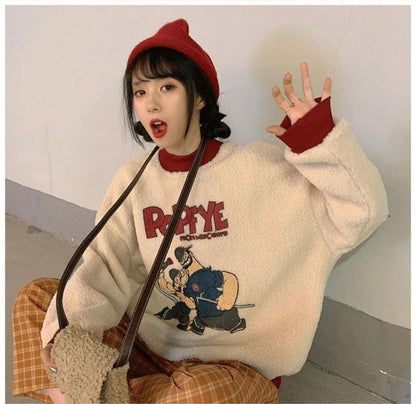 韓国系ふわふわグラフィックロゴボアスウェットトップス全2色F-4208