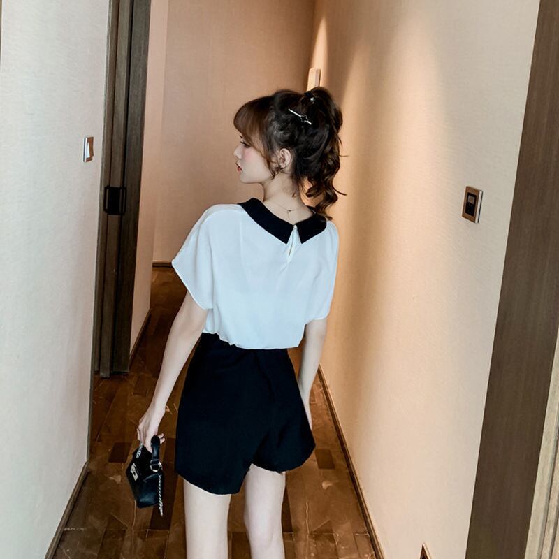 美人度アップ シフォン スウィート 半袖 Tシャツ ショートパンツ セットアップ ＜F-9234＞