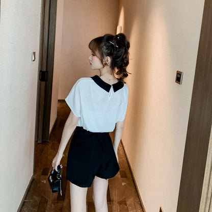 美人度アップ シフォン スウィート 半袖 Tシャツ ショートパンツ セットアップ ＜F-9234＞