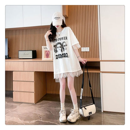 売り切れ必至 レース ファッション 切り替え ゆったり 半袖Tシャツ＜F-8480＞