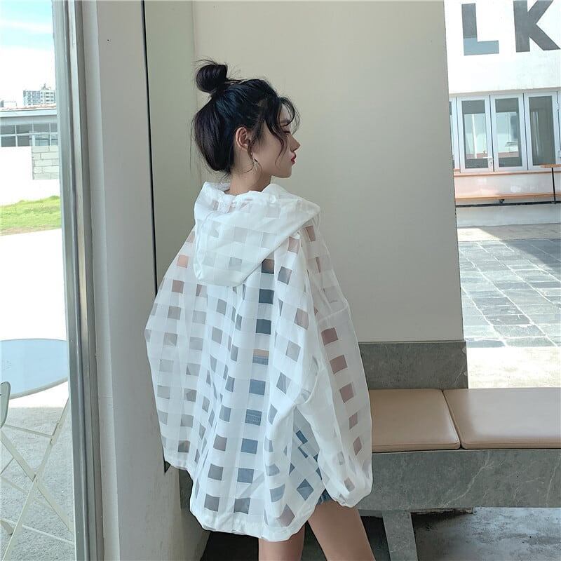 大人気 チェック柄 ゆったり 日焼け対策 UVカット 冷房対策 着?せ 長袖 フード付き シャツ ＜F-1910＞