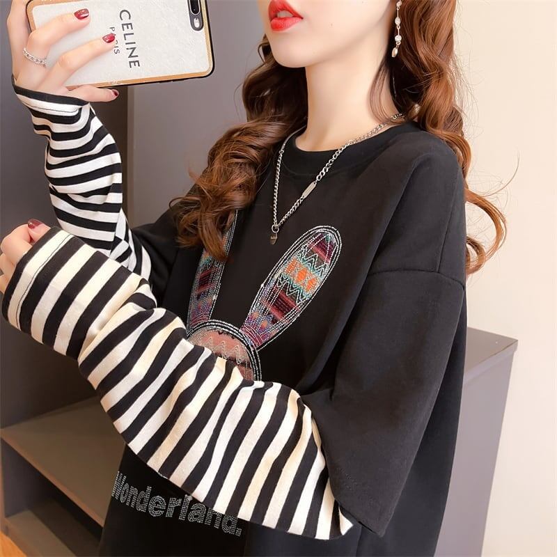 組み合わせやすい   ストライプ柄 二色 長袖Tシャツ ＜F-4006＞