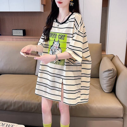 【半額！期間限定！！】大好評 シンプル ファッション 3色選択可 ストライプ柄 半袖Tシャツ カットソー＜F-8464＞
