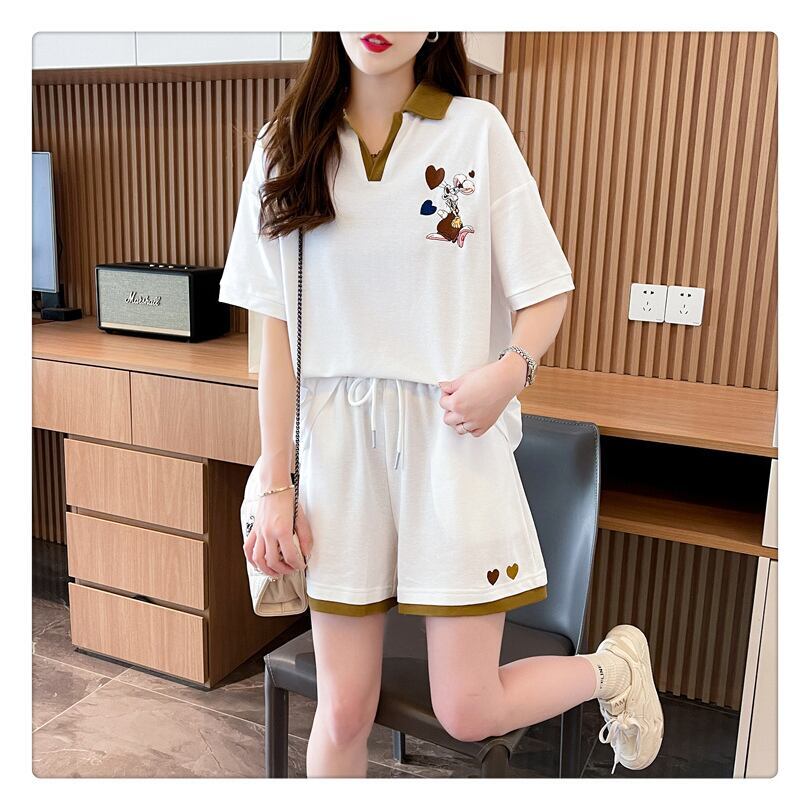 定番シンプル 切り替え カジュアル 半袖Ｔシャツⅹパンツセット全3色 <F-8267>