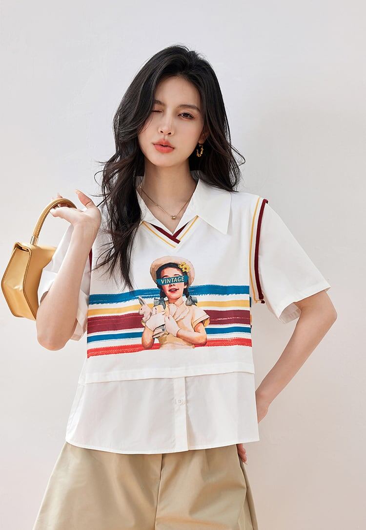 話題沸騰中 一目惚れ 個性的なデザイン レイヤード風 Tシャツ カットソー＜F-8331＞