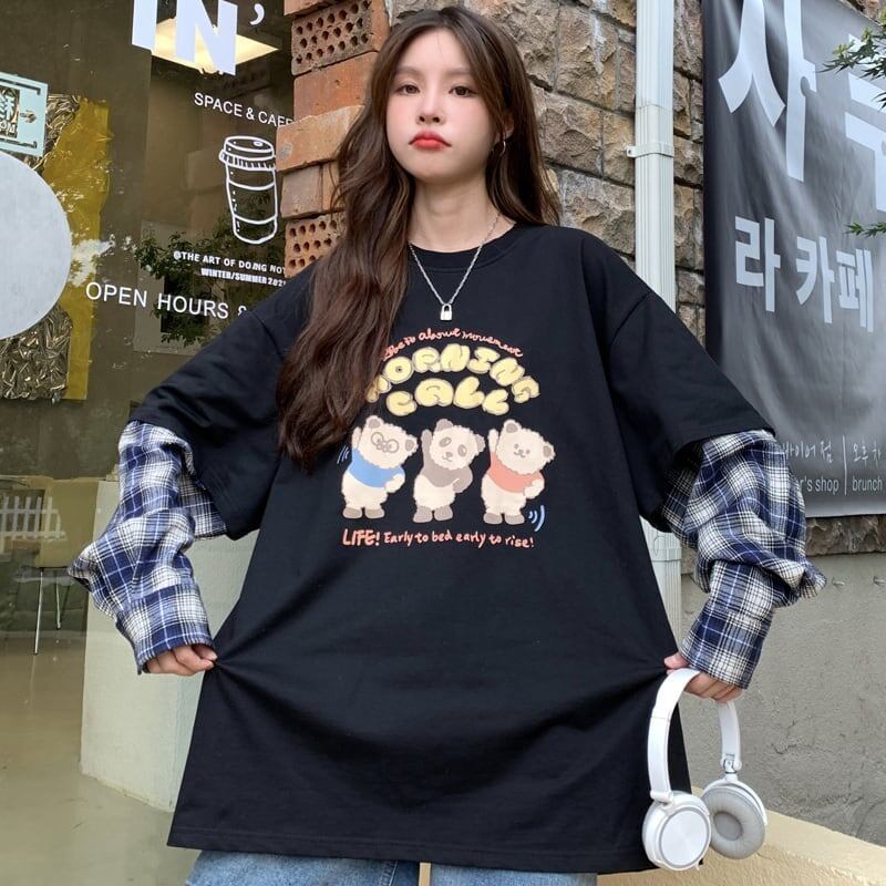 オシャレ度満点 ラウンドネック 個性的なデザイン カートゥーンプリント Tシャツ＜F-2257＞