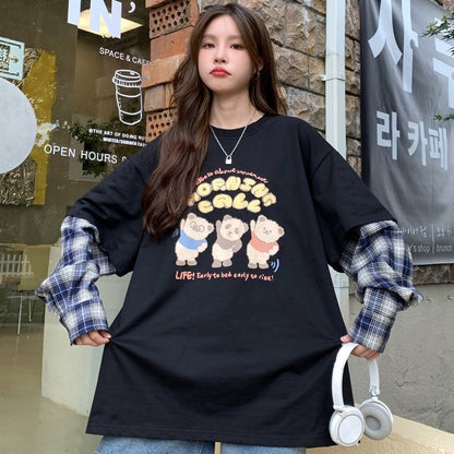 オシャレ度満点 ラウンドネック 個性的なデザイン カートゥーンプリント Tシャツ＜F-2257＞