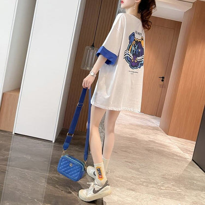 韓国系   ラウンドネック Tシャツ 三色 ゆったり半袖＜F-3011＞