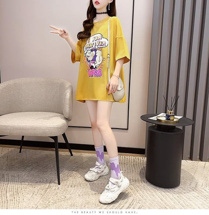 【半額！期間限定！！】グラフィック   透かし彫り Tシャツ ゆったりワンピース ＜F-4021＞