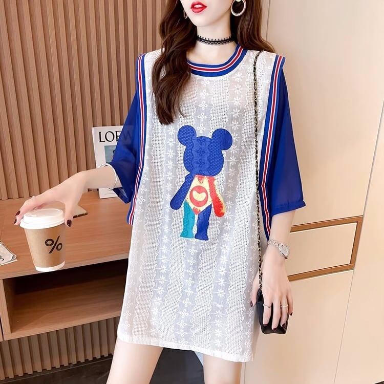 夏新作   ベアー ロングTシャツ ゆったり5分袖 ＜F-2942＞