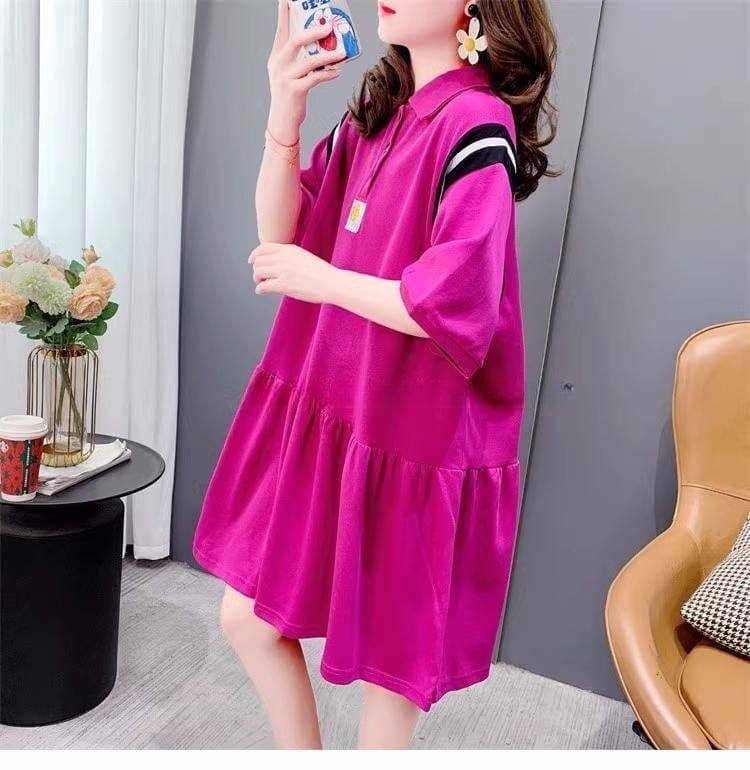 女子力アップ   韓国系 Tシャツ 二色 ゆったりワンピース ＜F-2937＞