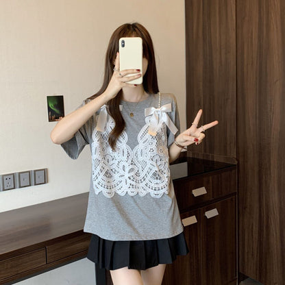 ファッション感満々 ロング丈 ゆったり 2色半袖Tシャツ＜F-10995＞