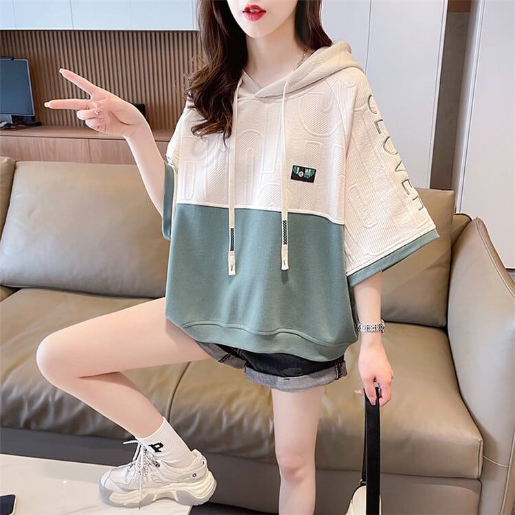 高級感 帽子付き 半袖 Tシャツ スウェット ＜F-8640＞