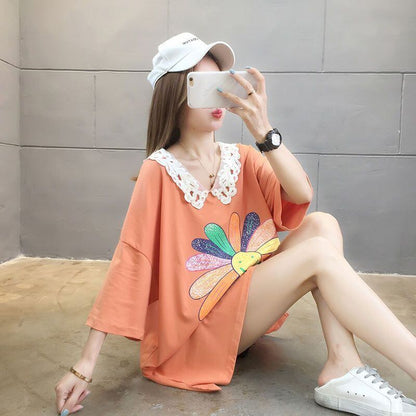 大人可愛い   ゆったり 三色半袖Tシャツ＜F-8129＞