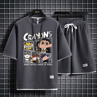 男女兼用 新作 プリント Tシャツ & ショーツ セットアップ F-13327