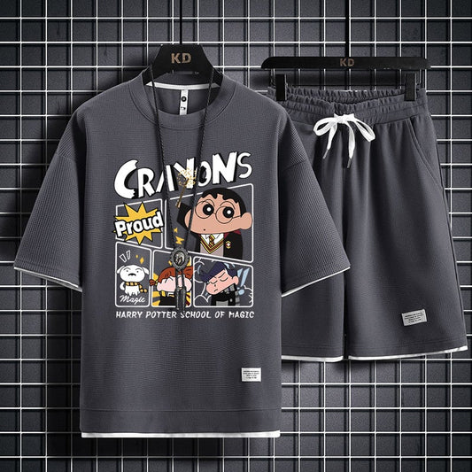 男女兼用 新作 プリント Tシャツ & ショーツ セットアップ F-13327