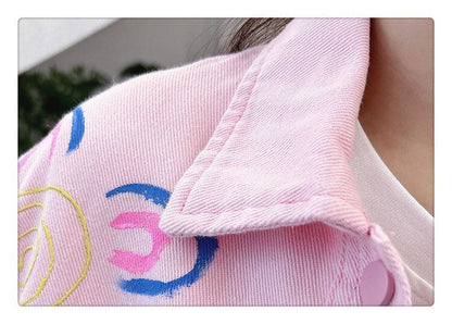 売り切れ必至 韓国風ファッション 上質 アバンギャルド プリント デニム Tシャツ ＜F-9479＞
