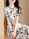 好感度UP シフォン ファッション 花柄 半袖ワンピース<F-8459>