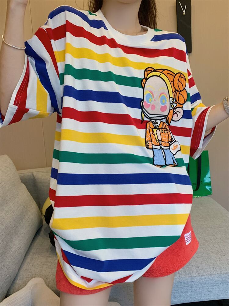 売り切れ必至 トレンドアイテム 存在感抜群 ストライプ柄 半袖TシャツF-9270