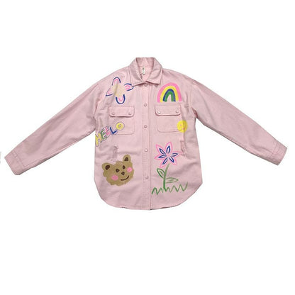 売り切れ必至 韓国風ファッション 上質 アバンギャルド プリント デニム Tシャツ ＜F-9479＞