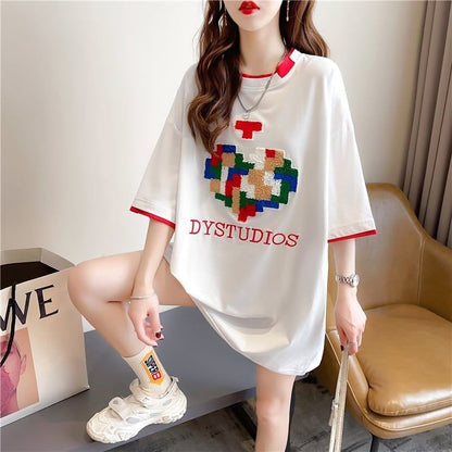 とてもデザイン性の高いモザイクエレメント半袖Tシャツ<F-2986>