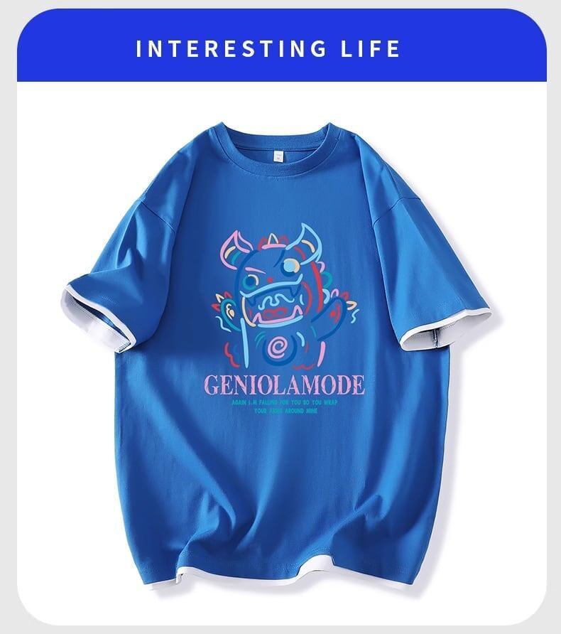 ユニセックスピュアコットン漫画プリント半袖Tシャツ<F-5115>