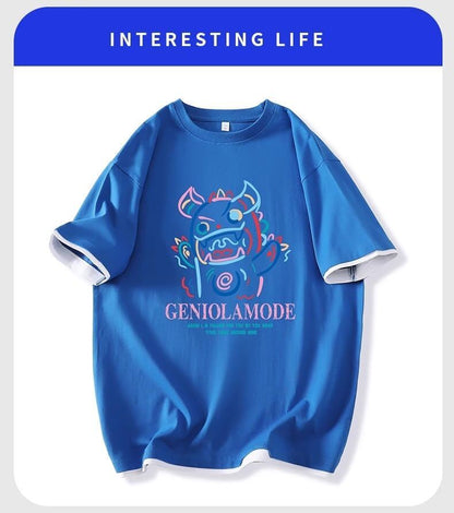 ユニセックスピュアコットン漫画プリント半袖Tシャツ<F-5115>