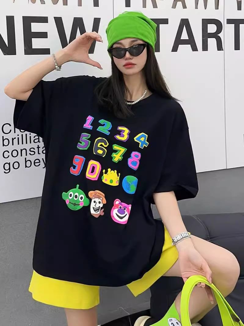 売り切れ必至 プリント三色 個性派 ゆったり 半袖Tシャツ ＜F-8462＞