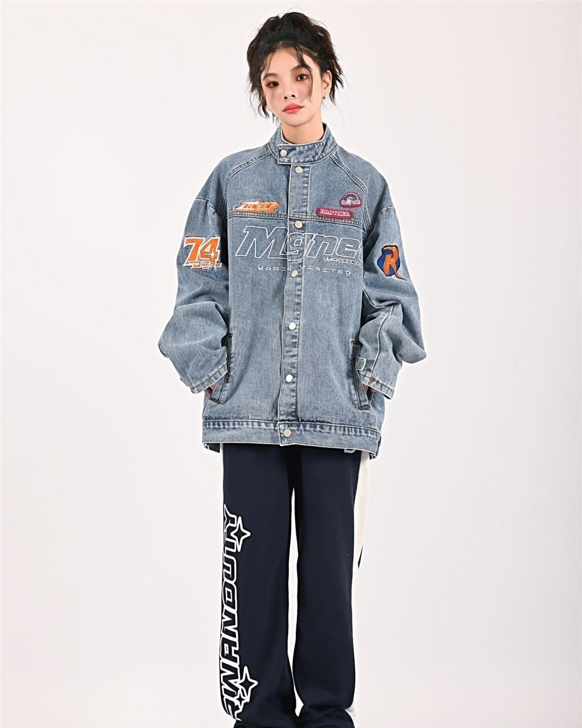 超人気   英字ロゴ 全2色ゆったりコート<F-4799>