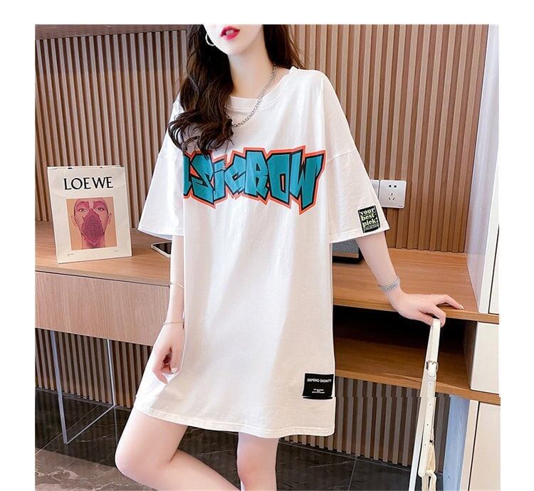 組み合わせやすい アルファベット 数字ロゴ プリントTシャツ ゆったり半袖＜F-2957＞