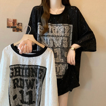超人気 アバンギャルド 絶対流行 レース プリント全2色 半袖TシャツF-8798
