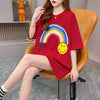 レインボースマイリーファッションオールマッチルーズ半袖Tシャツ<F-2860>