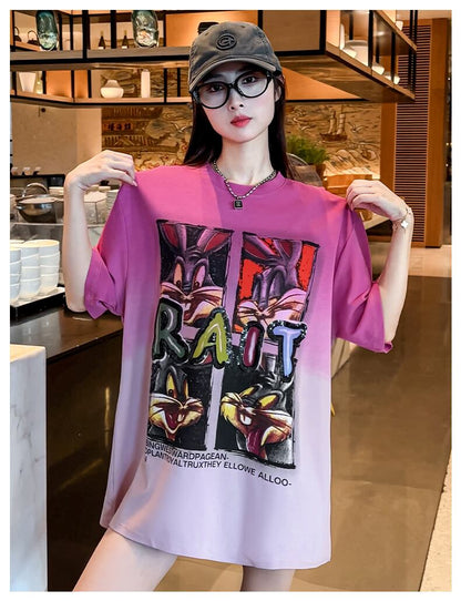 絶対欲しい グラデーション 特別デザイン プリント 半袖 Tシャツ <F-9053>