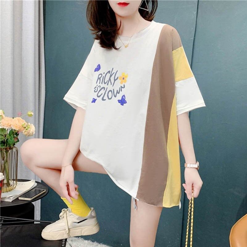 スタイリッシュ 切り替え 一目惚れ プリント Tシャツ カットソー＜F-3628＞