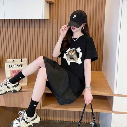 絶対欲しい ネコ カジュアル デザイン ゆったり 半袖 Tシャツ＜F-8658＞