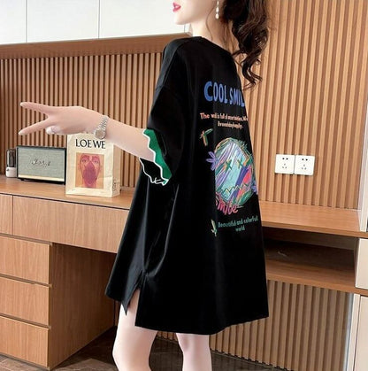 【半額！期間限定！！】デザインセンスニッチなミドル丈半袖Tシャツ2023新スタイルF-3007