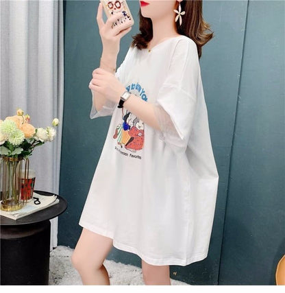 優しい雰囲気   バックオープン ロングTシャツ ゆったり半袖＜F-2939＞