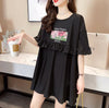 ミドル丈のイレギュラー半袖Tシャツワンピース<F-5007>