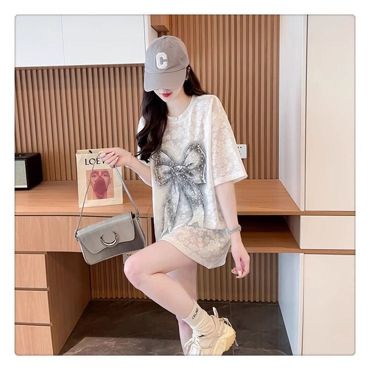 大人可愛い リボン カジュアル デザイン ゆったり 半袖 Tシャツ＜F-8659＞