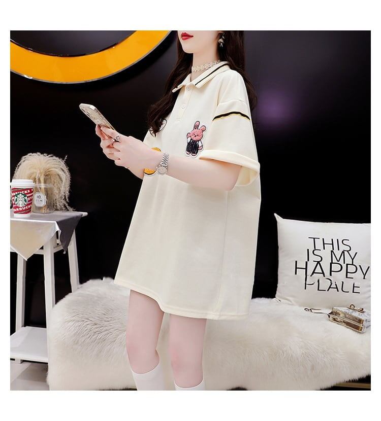 韓国系   POLOネック 四色 ゆったり半袖 ＜F-2869＞
