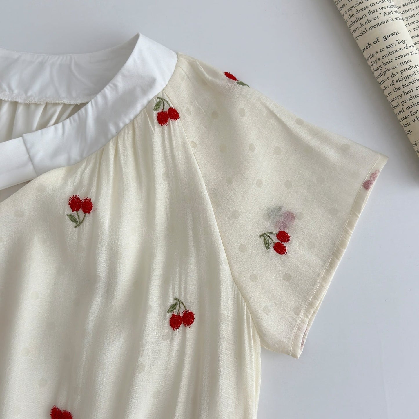 フルーツ刺繍 襟リボン ワンピース F-13225