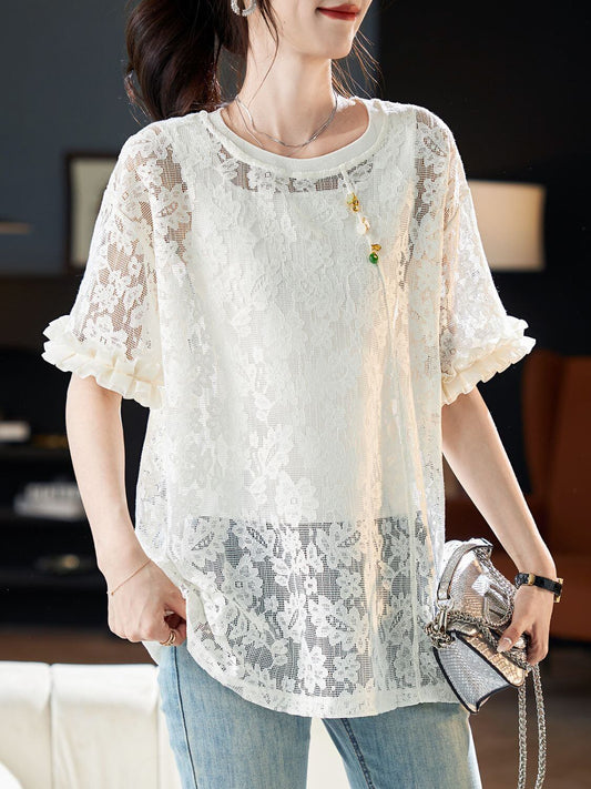 好感度UP カジュアル 今季マストバイ ファッション 透かし彫り Tシャツ<F-8396>
