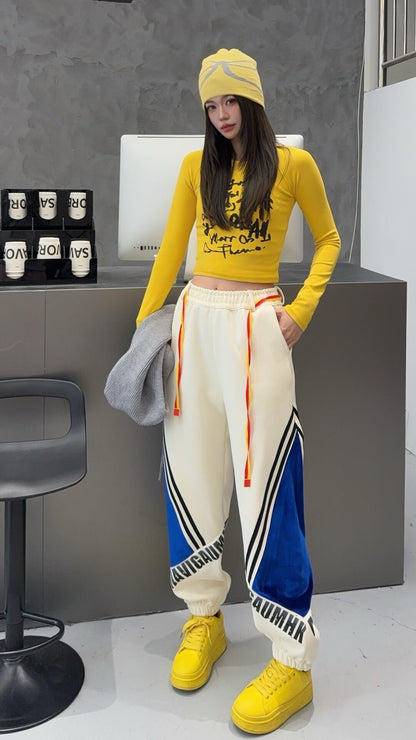 超人気 切り替え デザイン 2色 スウェット ジョガーパンツ F-12286